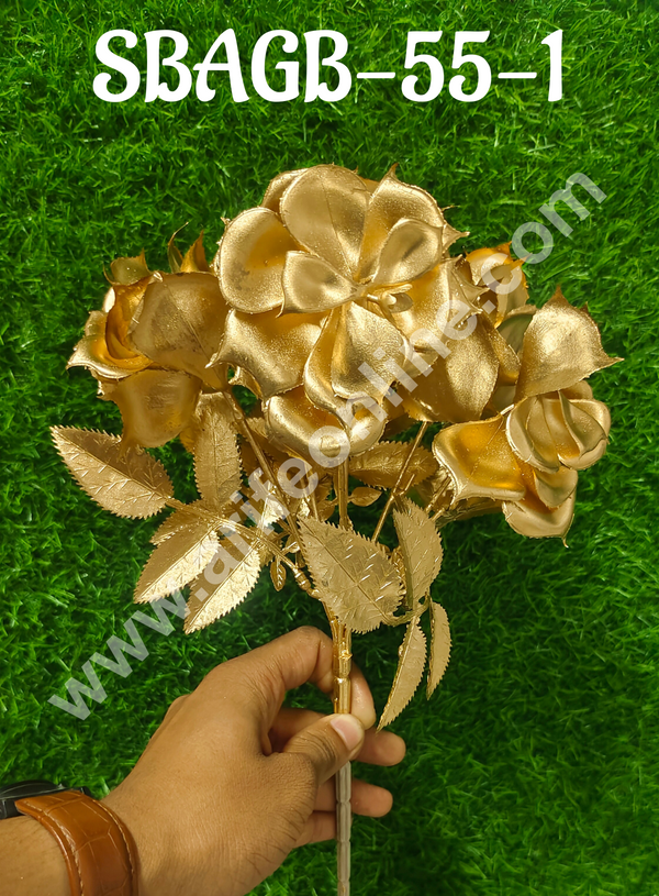 CAKE DECOR™ Gold Glittered Artificial Rose Flowers | Decorative Item For Cake Decoration- 1 Stick (SBAGB-55-1)