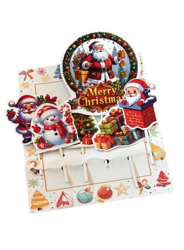 CAKE DECOR™ 6 pcs Merry Christmas Cake Topper Set For Cake And Cupcake - Design 01