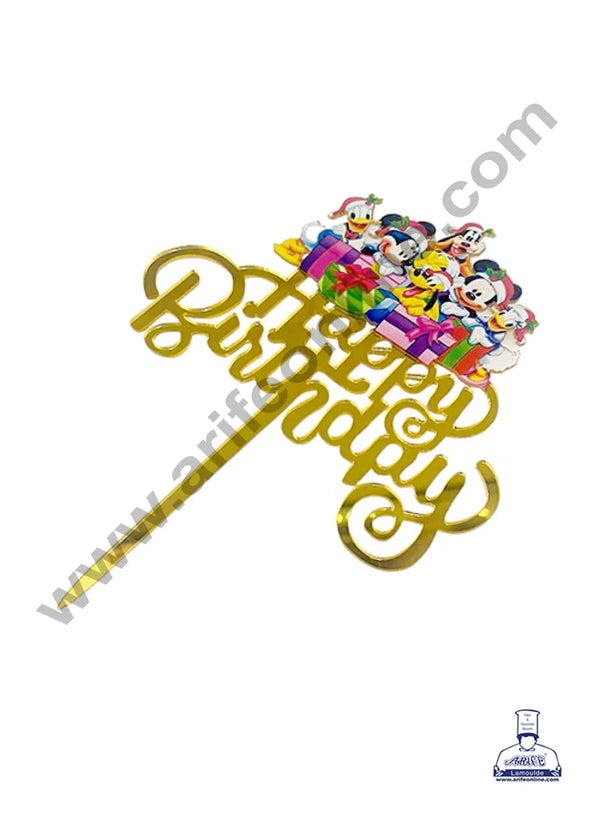 CAKE DECOR™ 5 Inch Imported Printed Cake and Cupcake Topper - Happy Birthday Cutout With Mickey Mouse Cartoons Theme