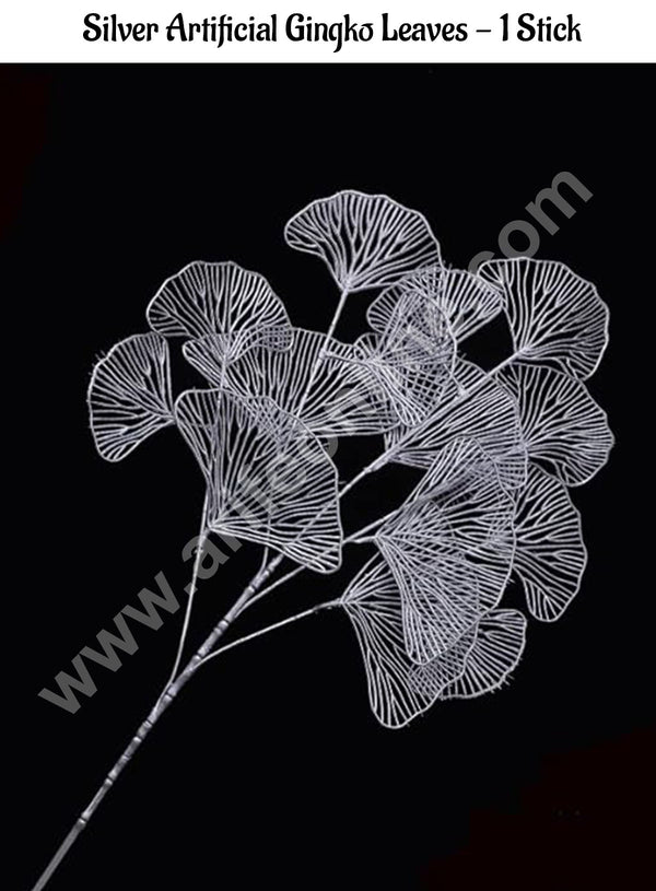 CAKE DECOR™ Silver Artificial Gynko Leaf | Decorative Item For Cake Decoration- 1 Stick