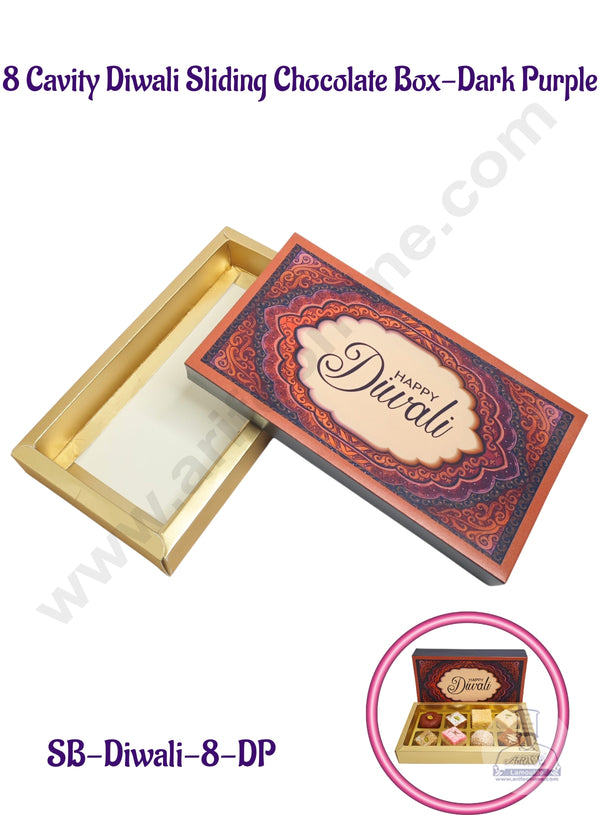 8 Cavity Diwali Sliding Chocolate Box Without Cavity - Dark Purple (10 Pcs Pack) - CAKE DECOR™