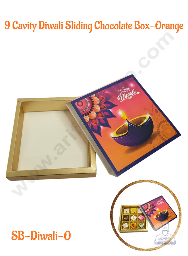 9 Cavity Diwali Sliding Chocolate Box Without Cavity - Orange (10 Pcs Pack) - CAKE DECOR™