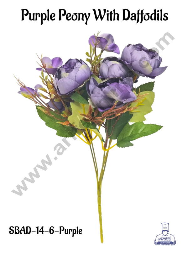 Purple Peony With Daffodils Artificial Flower bunch For Cake Decoration – ( 1 Bunch ) Cake Decor™