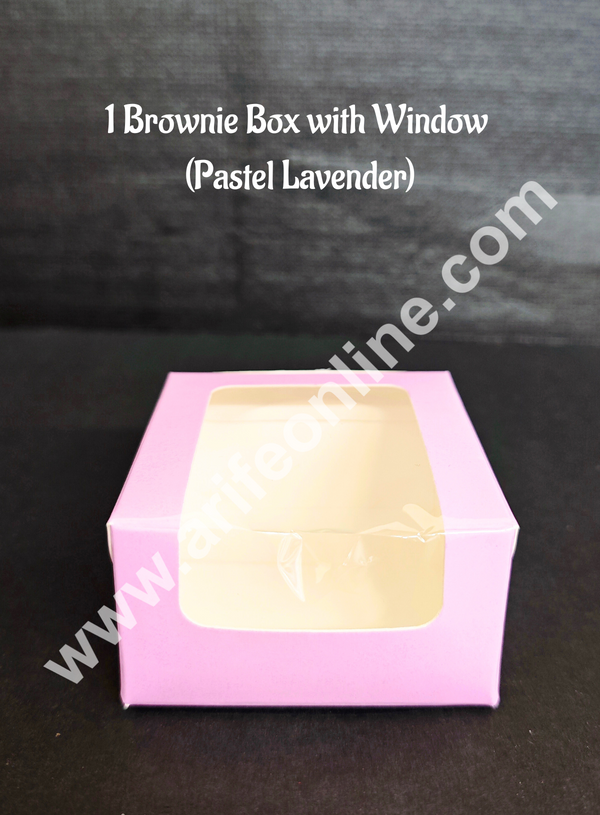 CAKE DECOR™ 1 Cavity Brownie Boxes with Clear Window Pastel Lavender color  | Brownie Carriers - 10 Pcs Pack