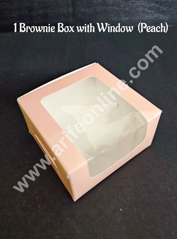 CAKE DECOR™ 1 Cavity Brownie Boxes with Clear Window Peach color | Brownie Carriers - 10 Pcs Pack