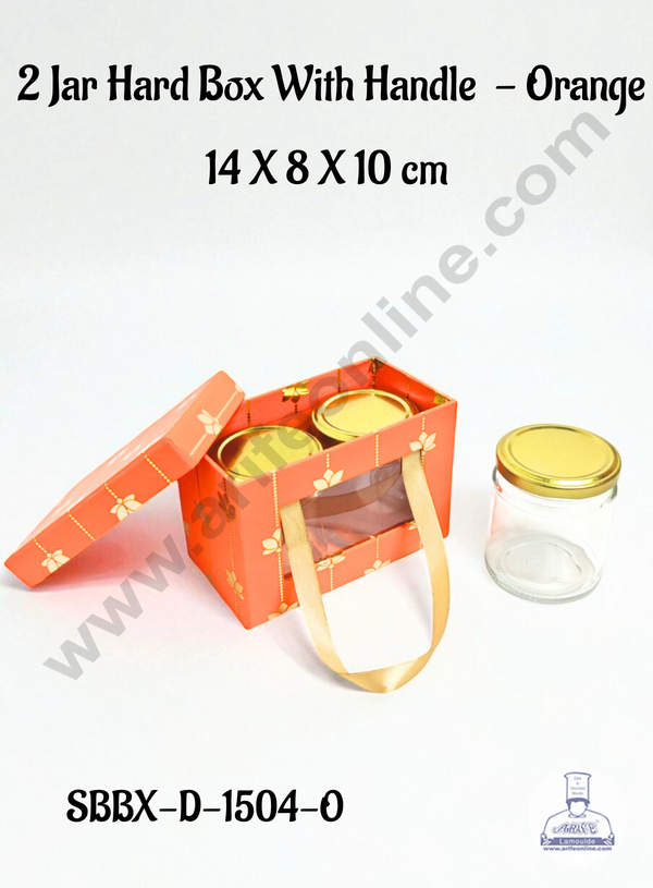 Premium 2 Jar Gift Box with Handle – Orange | Decorative Hard Box for Gifting & Storage (14 x 8 x 10 cm) - CAKE DECOR™