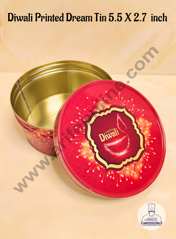 CAKE DECOR™ Dream Cake Tin Torte Cake Cookie Cake Tin Diwali Design - Red Color - 5.5 x 2.7 Inch