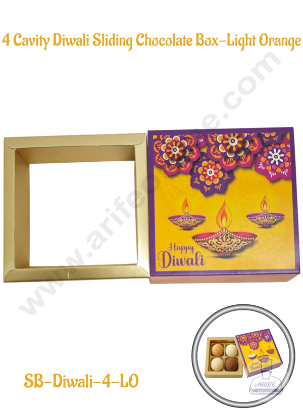 4 Cavity Diwali Sliding Chocolate Box Without Cavity - Light Orange  (10 Pcs Pack) - CAKE DECOR™