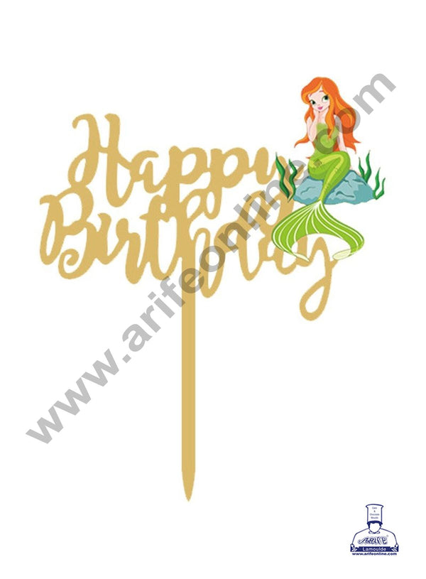 CAKE DECOR™ 5 Inch Imported Printed Cake and Cupcake Topper - Happy Birthday Green Mermaid Cutout