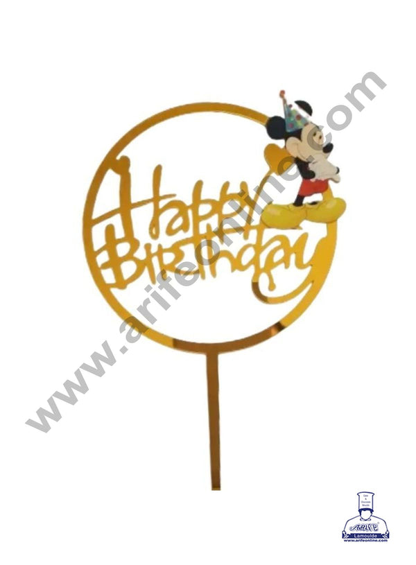 CAKE DECOR™ 5 Inch Imported Printed Cake and Cupcake Topper - Acrylic Round Mickey Mouse Happy Birthday Topper-09