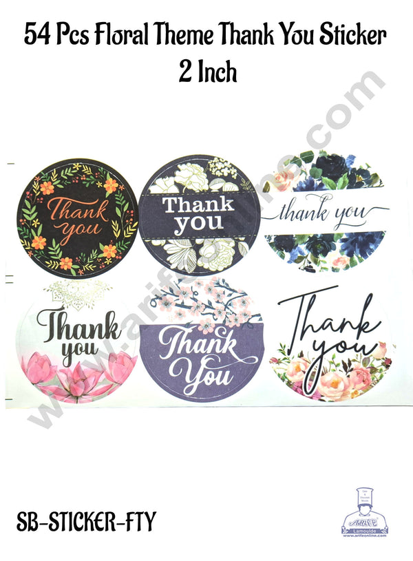 CAKE DECOR™  54 Pcs Floral Theme Thank You Sticker - 2 Inch