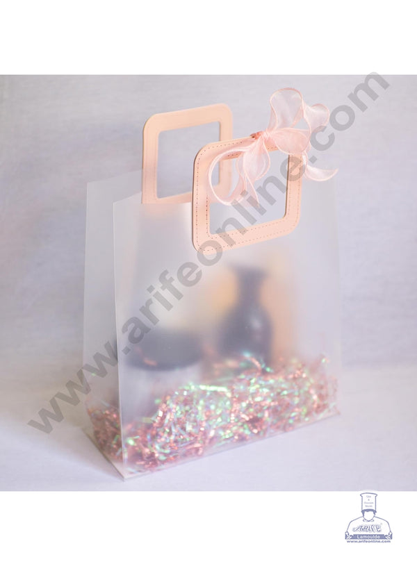 Small Peach Square Leather Handle Frosted Hamper Bag 1 Pcs Pack - CAKE DECOR™
