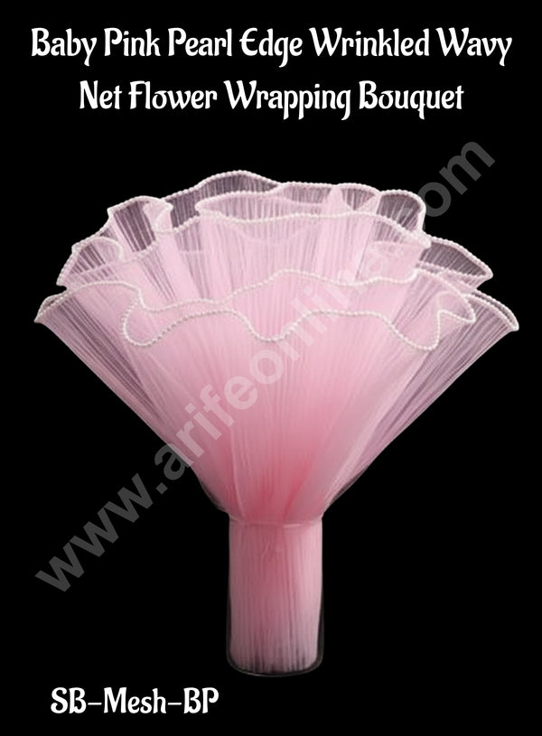 CAKE DECOR™ Baby Pink Pearl Edge Wrinkled Wavy Net Flower Wrapping Bouquet  | Flower Wrapping Mesh | (SB-Mesh-BP)| 1 Pc|