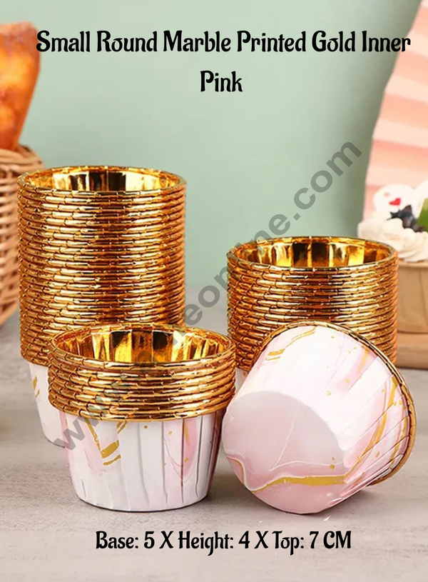 CAKE DECOR™ Marble Theme Golden Foil Coated Paper Muffin Cups - Pink  (50 Pcs)