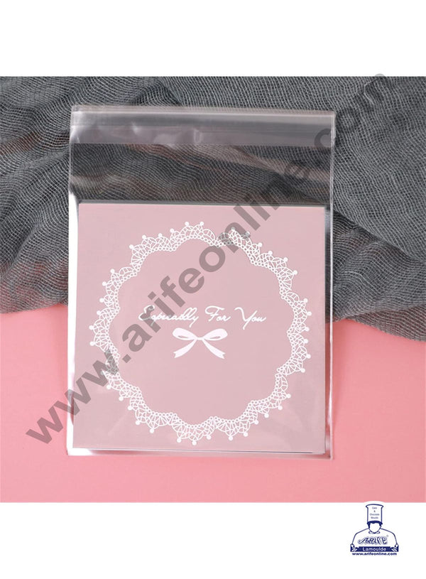 CAKE DECOR™  Especially For You Gift Bags with Doily & Ribbon Pattern Mini Packaging Bags | Cellophane Small Bags | Transparent Cookie Bags Cookie Pouch for Candy,Cookies and Biscuits Packaging | Self Adhesive | 100 Pcs