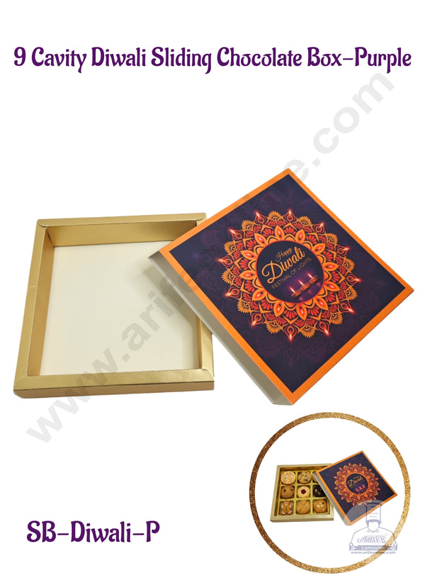 9 Cavity Diwali Sliding Chocolate Box Without Cavity - Purple (10 Pcs Pack) - CAKE DECOR™