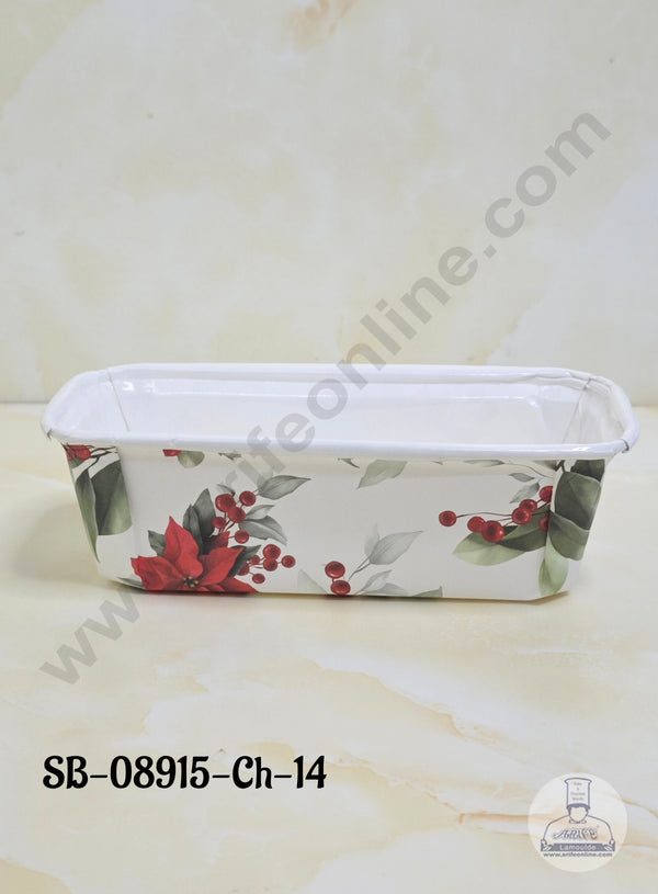 CAKE DECOR™ Bake & Serve Paper Baking Mould - Christmas Theme  Plum Cake Mould - Poinsettias & holy leaves printed  (10 Pcs Pack)(Design-13)