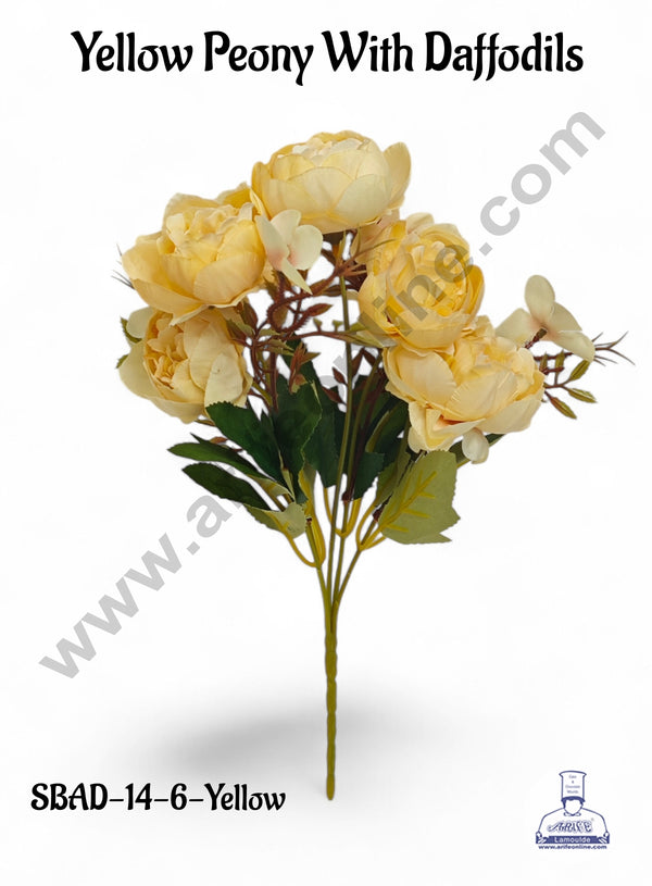 Yellow Peony With Daffodils Artificial Flower bunch For Cake Decoration – ( 1 Bunch ) Cake Decor™
