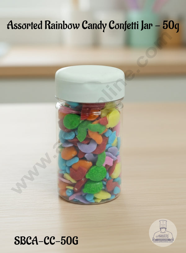 Assorted Rainbow Candy Confetti Jar (50 gm) │Cake & Cupcake Sprinkles (1Pc)│Sugar Candy │ CAKE DECOR™