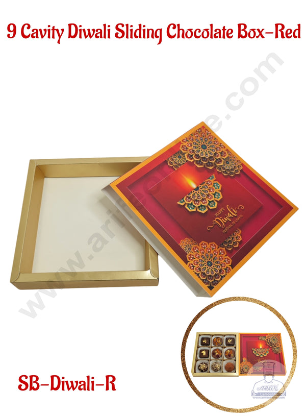 9 Cavity Diwali Sliding Chocolate Box Without Cavity - red (10 Pcs Pack) - CAKE DECOR™