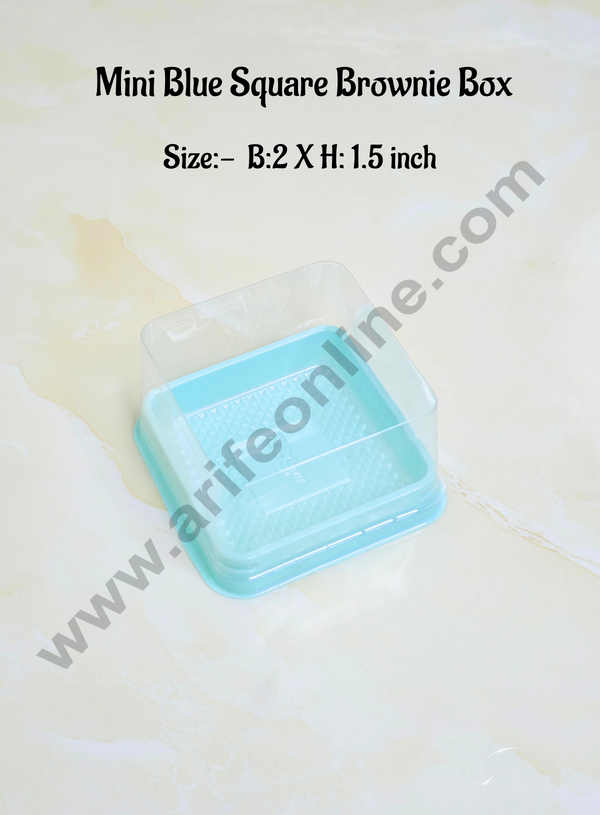 CAKE DECOR™ PVC Mini Square Brownie Box With Blue Base Cake Box | Dessert Packaging (10 Pcs Pack)