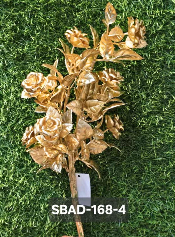 CAKE DECOR™ Gold-Plated Artificial Rose Bunch | Decorative Item For Cake Decoration- 1 Stick (SBAD-168-4)
