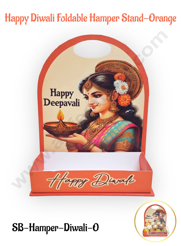 Happy Diwali Foldable Hamper Stand -Orange- 1Pc- CAKE DECOR™