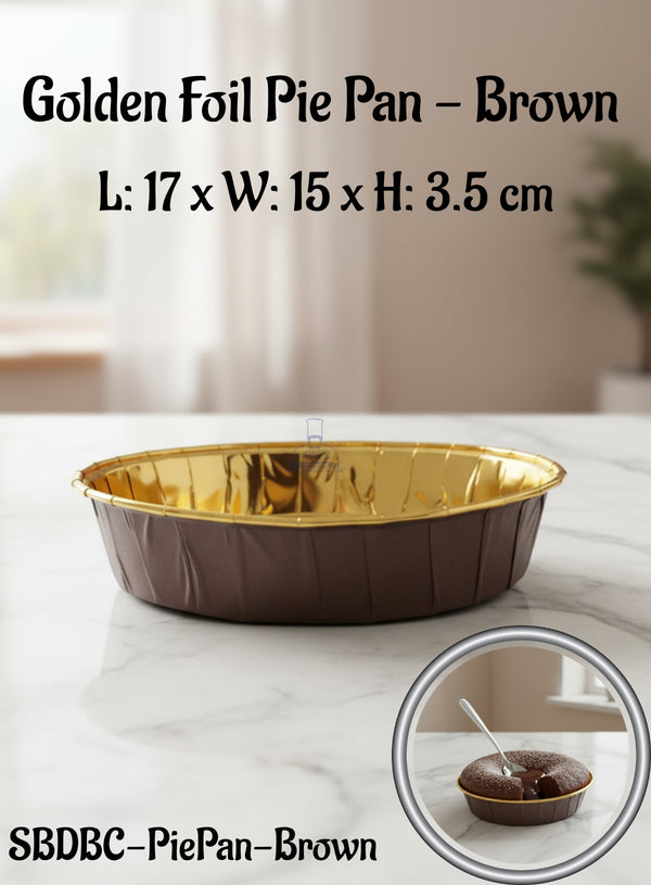 CAKE DECOR™ Golden Foil Coated Bake and Serve Pie Pan - Brown |5 Piece Pack|L: 17 x W: 15 x H: 3.5 cm|
