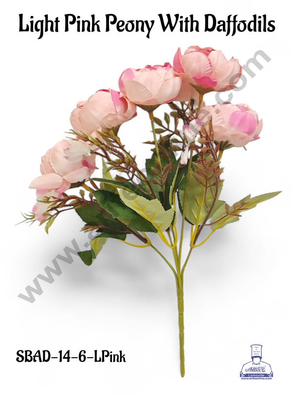 Light Pink Peony With Daffodils Artificial Flower bunch For Cake Decoration – ( 1 Bunch ) Cake Decor™