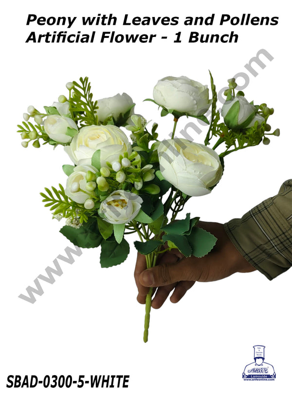 CAKE DECOR™ Peony with Leaves and Pollens Artificial Flower For Cake Decoration – (1 Bunch)