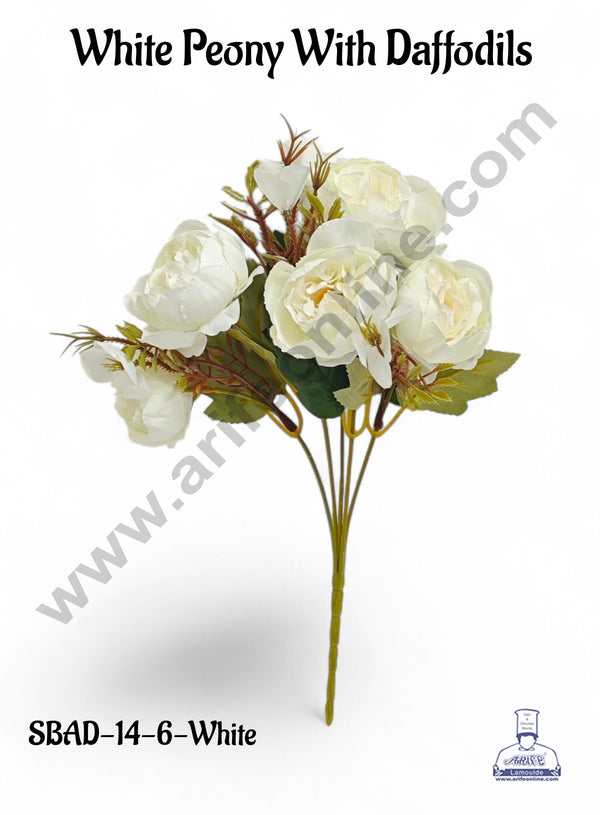 White Peony With Daffodils Artificial Flower bunch For Cake Decoration – ( 1 Bunch ) Cake Decor™