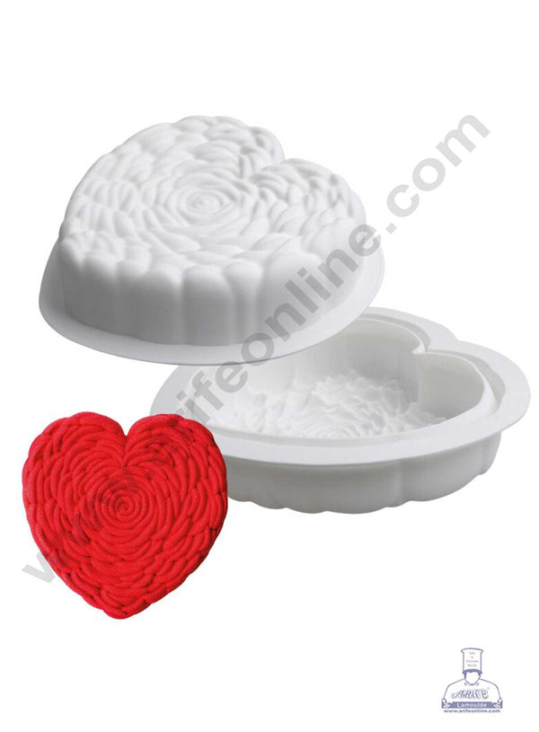 CAKE DECOR™ 1 Big Rose Texture Heart Shape Silicone Mould Cake Mould Baking Moulds