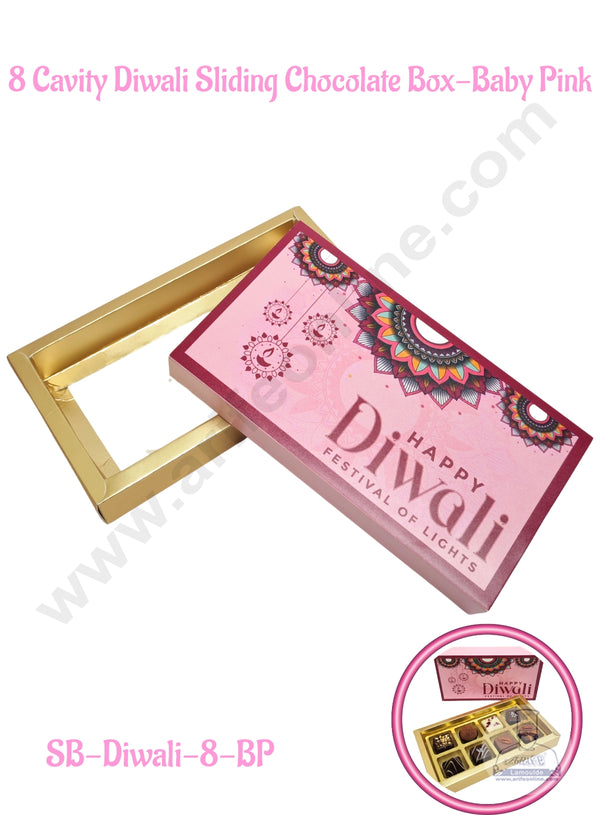 8 Cavity Diwali Sliding Chocolate Box Without Cavity - Baby Pink (10 Pcs Pack) - CAKE DECOR™