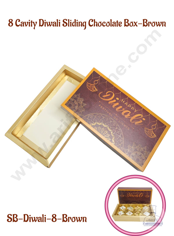 8 Cavity Diwali Sliding Chocolate Box Without Cavity - Brown (10 Pcs Pack) - CAKE DECOR™