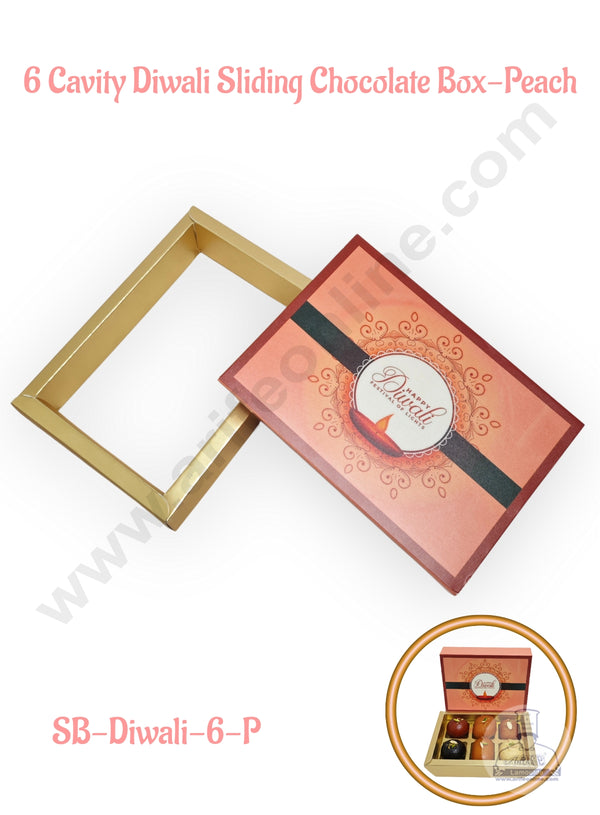 6 Cavity Diwali Sliding Chocolate Box Without Cavity - Peach (10 Pcs Pack) - CAKE DECOR™