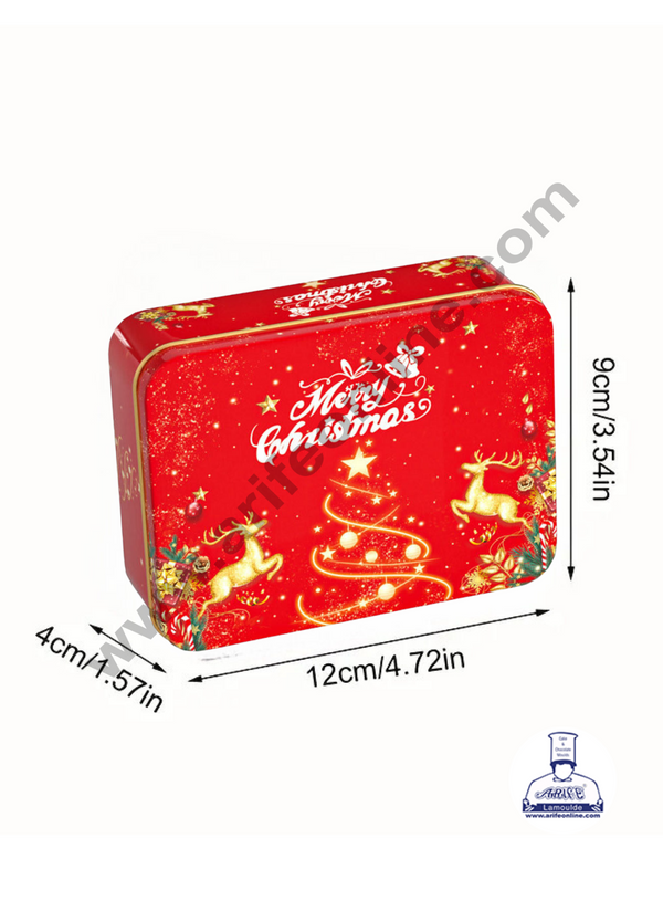 Cake Decor ™ Merry Christmas Tins Rectangle Shape - 01 | Rectangle Storage Containers Tins | 1 Pc Pack