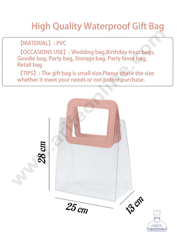 CAKE DECOR™ Large Transparent Bag with Leather Handle-Pink | Gift Box | Gift Bag with Handle