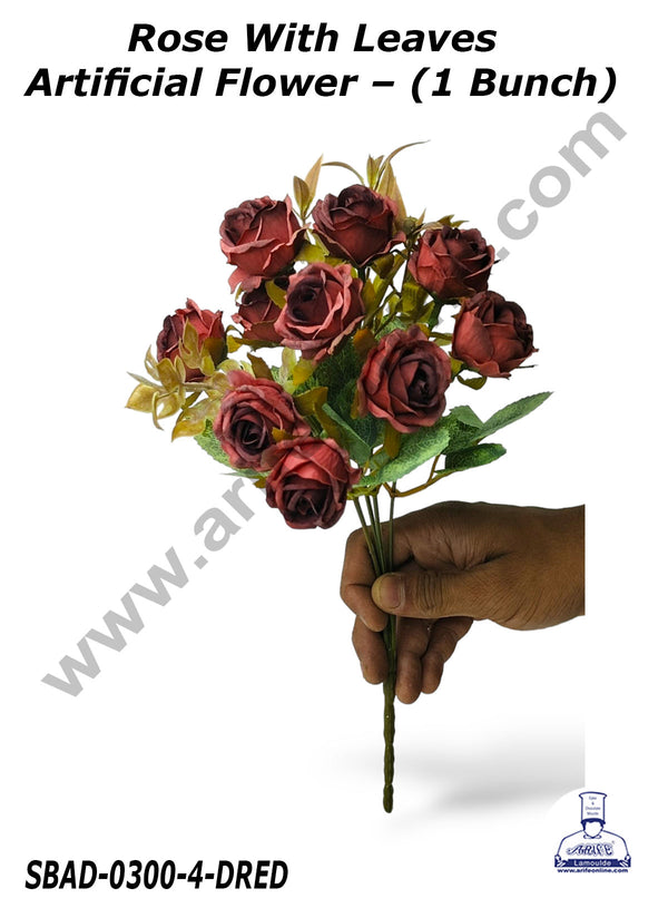 CAKE DECOR™ Rose With Leaves Artificial Flower For Cake Decoration – (1 Bunch)