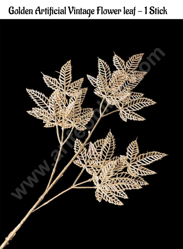 CAKE DECOR™ Golden Artificial Vintage Flower Leaf | Decorative Item For Cake Decoration- 1 Stick