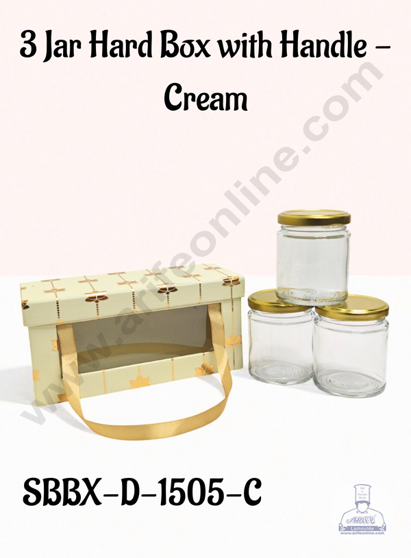 Premium 3 Jar Gift Box with Handle – Cream | Decorative Hard Box for Gifting & Storage (20 X 8 X 10 cm) - CAKE DECOR™