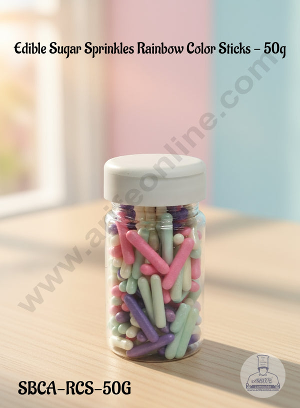 Edible Sugar Sprinkles Rainbow Color Sticks (50 gm) │Cake & Cupcake Sprinkles (1Pc)│Sugar Candy │ CAKE DECOR™