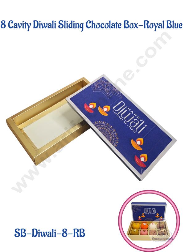 8 Cavity Diwali Sliding Chocolate Box Without Cavity - Royal Blue (10 Pcs Pack) - CAKE DECOR™