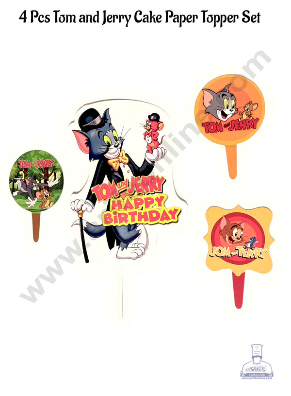 Cake Decor™ 4 Pcs Happy Birthday Tom and Jerry Theme Paper Topper For Cake And Cupcake