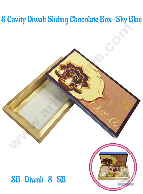 8 Cavity Diwali Sliding Chocolate Box Without Cavity -  Sky Blue (10 Pcs Pack) - CAKE DECOR™