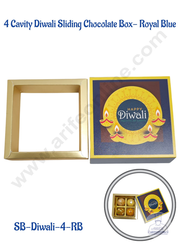 4 Cavity Diwali Sliding Chocolate Box Without Cavity - Royal Blue (10 Pcs Pack) - CAKE DECOR™