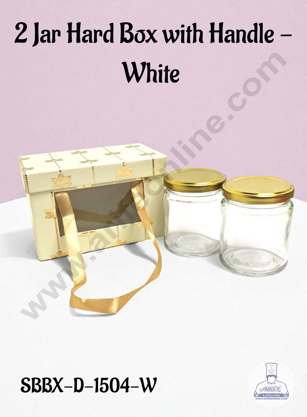 Premium 2 Jar Gift Box with Handle – White | Decorative Hard Box for Gifting & Storage (14 x 8 x 10 cm) - CAKE DECOR™