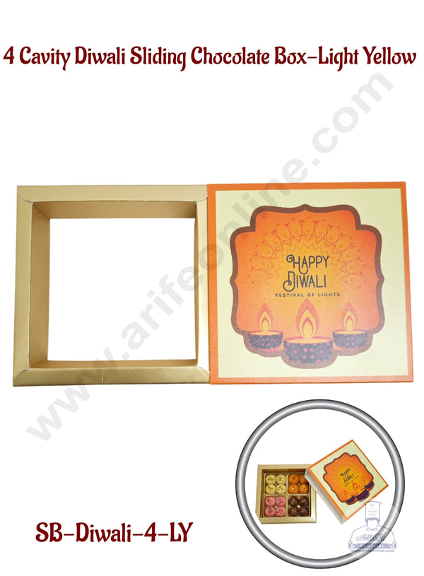 4 Cavity Diwali Sliding Chocolate Box Without Cavity - :ight Yellow   (10 Pcs Pack) - CAKE DECOR™