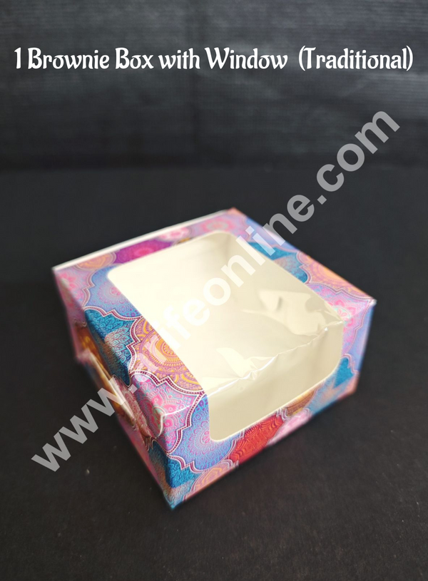 CAKE DECOR™ 1 Cavity Brownie Boxes with Clear Window Traditional design | Brownie Carriers - 10 Pcs Pack