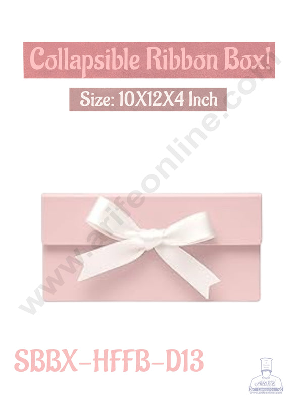 CAKE DECOR™ Baby Pink Color Folding Hard Hamper Box with ribbon | 10X12X4 Inch | Gift Box | Present Box - 1 Pc |  (SBBX-HFFB-D13)