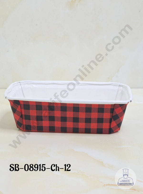 CAKE DECOR™ Bake & Serve Paper Baking Mould - Christmas Theme  Plum Cake Mould -  B/R checks  (10 Pcs Pack)(Design-12)